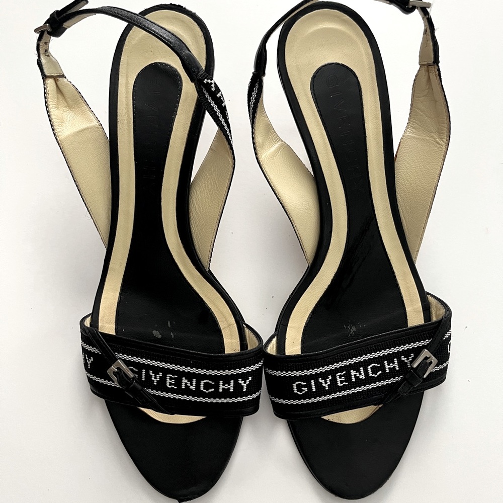 Givenchy Black leather And logo Woven Fabric Slingback
